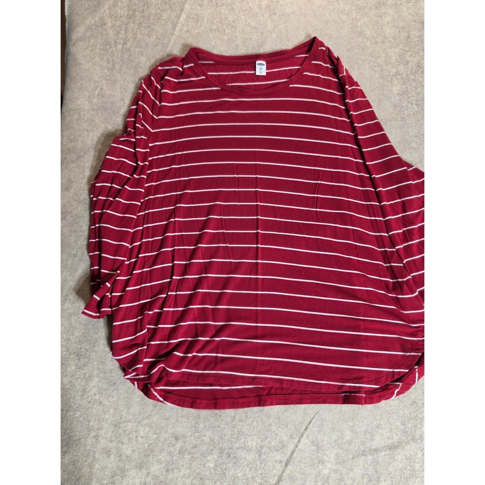 Old Navy Luxe Womens XL Red White Striped Long Sleeve Crew Neck Rayon Blend Top